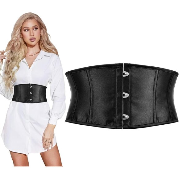 Women's Jacquard Corset Belt Lace Up Bustier Waspie Belt Renaissance Black Gloss - Picture 1 of 6